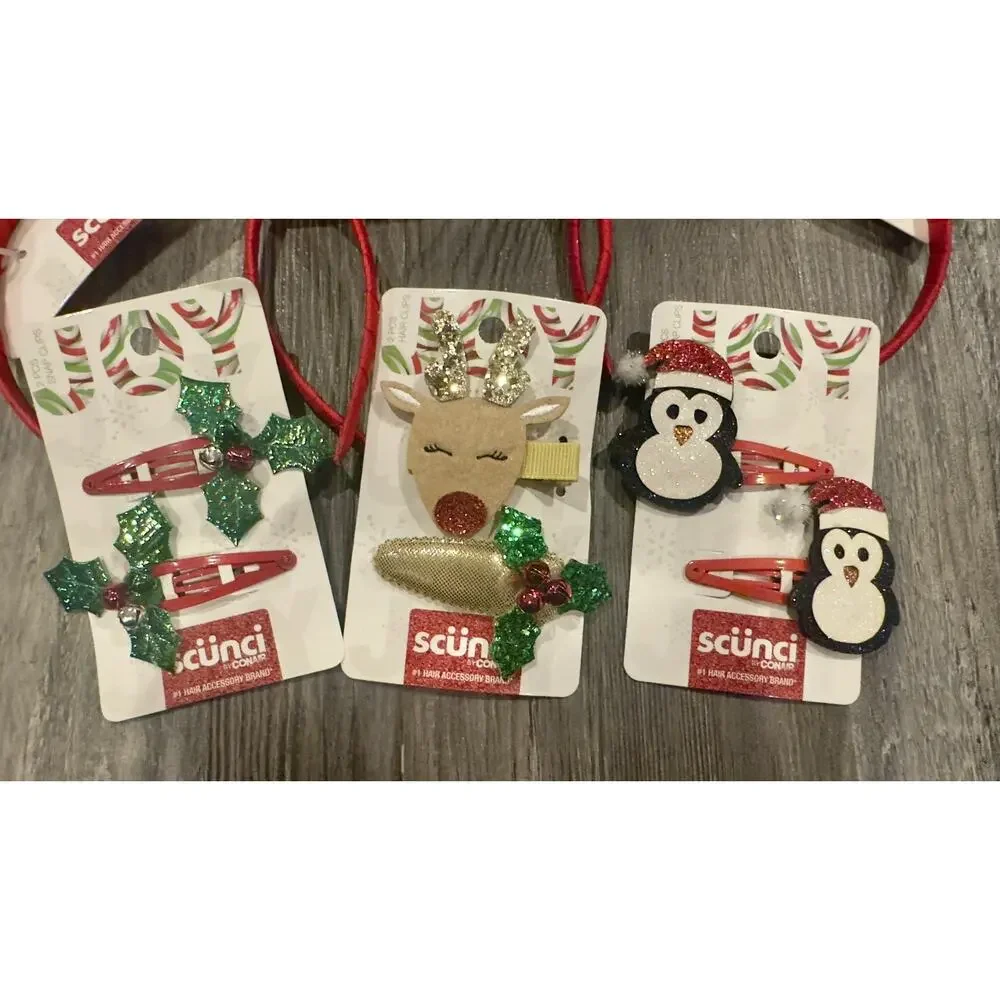 Scunci Christmas Hair Accessories Lot – Elf Hats, Clips, Hair Accessories